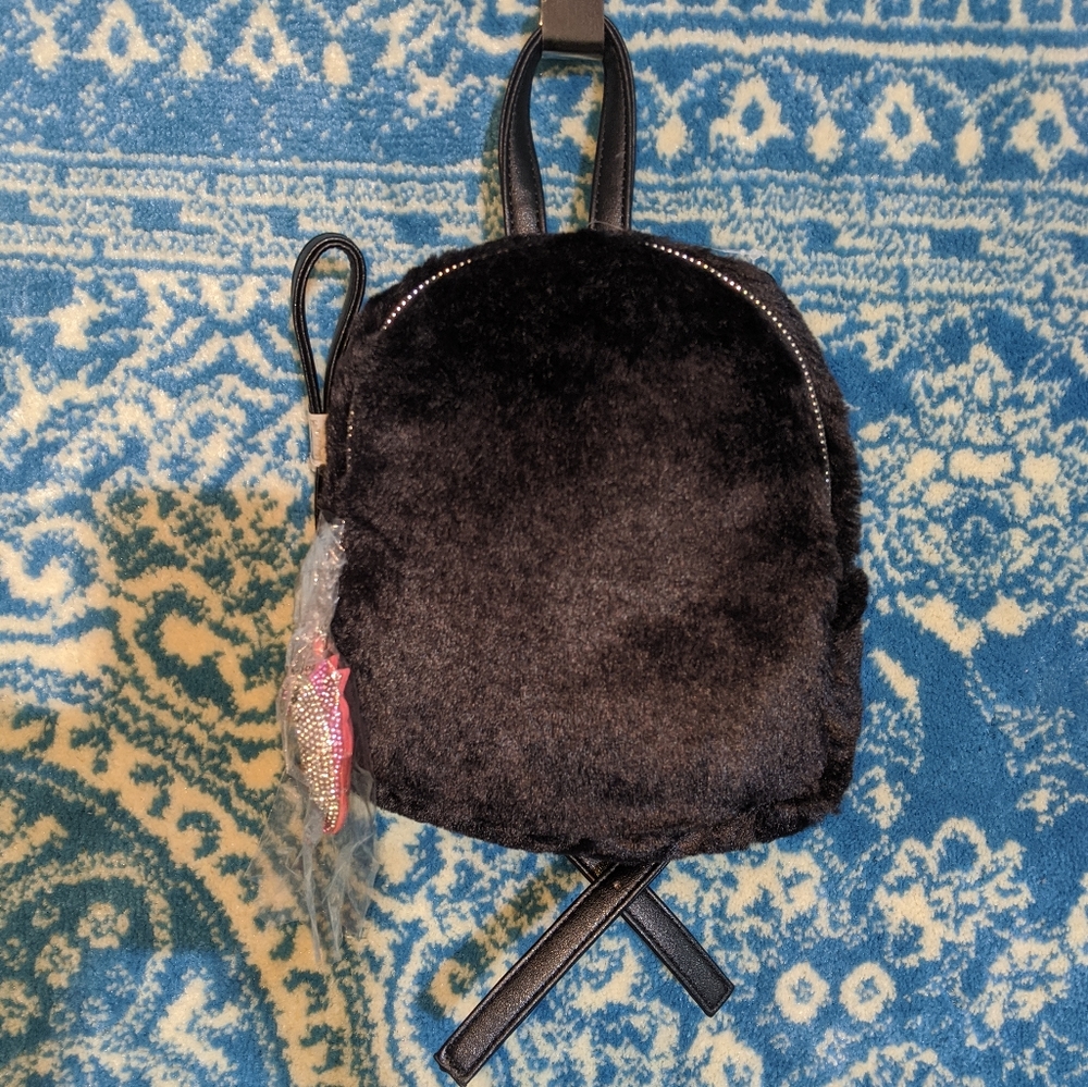 NWT Faux Fur Mini Backpack Black